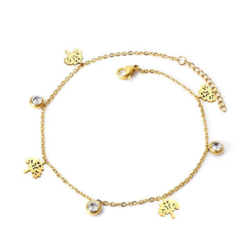 Dainty Gold Colour Stainless Steel Charm Bracelets - Crystal Evil Eyes Tree of Life Hamsa Hand Elephant Chain - The Jewellery Supermarket